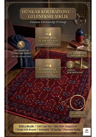Premium Akrilik Bambu Halı Kırmızı Geleneksel Desenli Salon Halısı 8mm Dokuma Taban Yumuşak Bordo