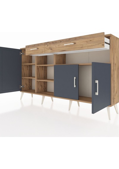 Arges Konsol 5 Raflı 2 Çekmeceli 3 Kapaklı 176x30x99 Çam-antrasit/çam Antrasıt/atlas Çam - Atlas Çam