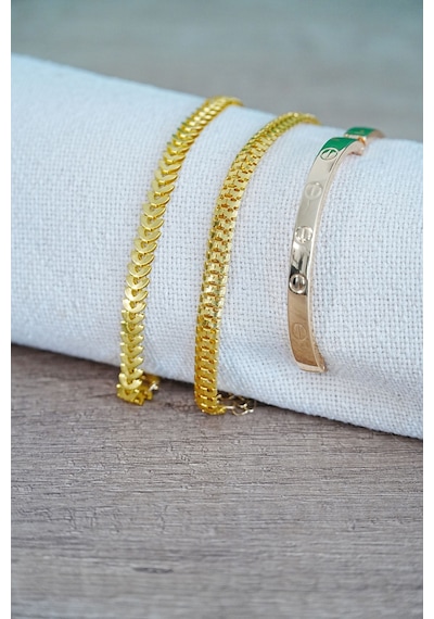 Kombin Bileklik Gold Kılçık Tırtıl Ve Düz Cırt Model 3 Adet Birden Çok Renkli