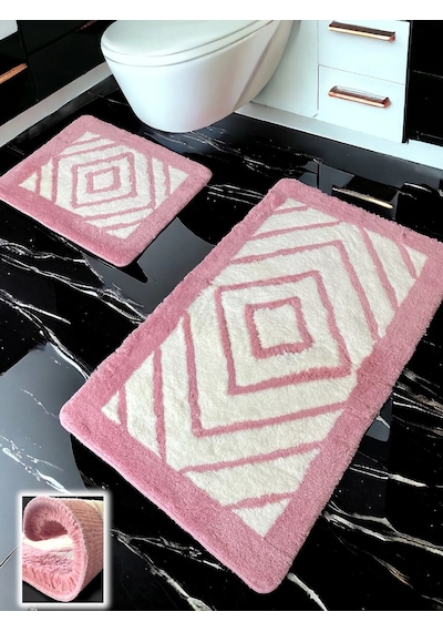 Niva Pembe 2li Banyo Paspası 60x100 50x60 Cm Fuşya