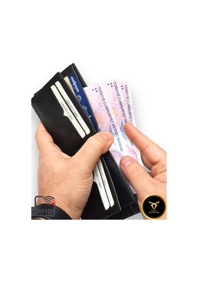 Vanilla Collection Premium Kalite Erkek Siyah Deri Cüzdan Bozuk Para Bölmeli 9 Kart Kapasiteli Siyah