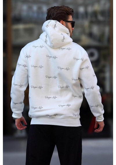 Madmext Ekru Baskılı Kapşonlu Cep Detaylı Erkek Sweatshirt 7075 Ekru