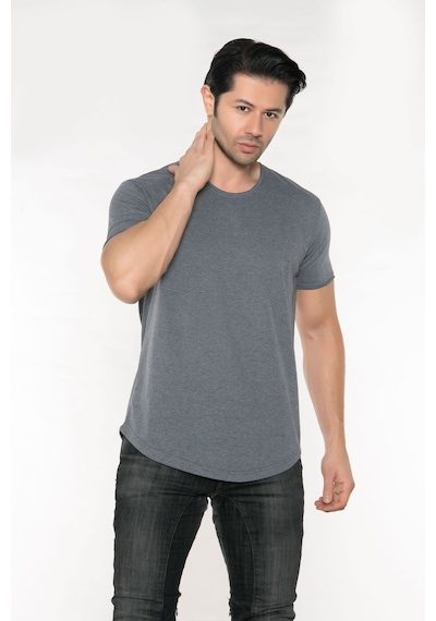 Black Horn Erkek Geniş Yaka %100 Pamuk Salaş T-shirt Antrasit