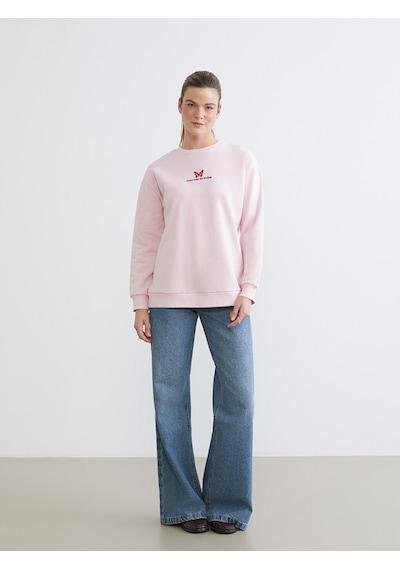 Lcw Comfort Pembe Nakışlı Oversize Kadın Kalın Sweatshirt