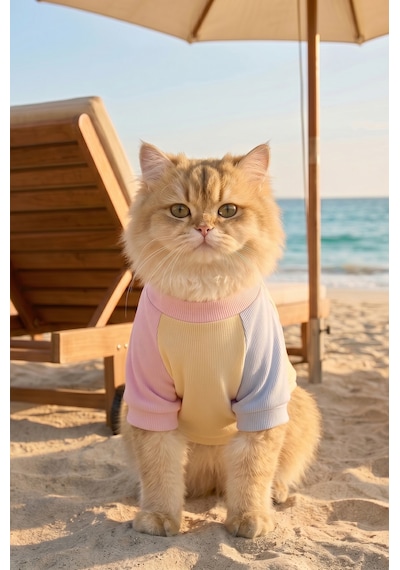 Soft Sun Kedi Tişörtü Cepli Şeker Renkli Yazlık Kedi Kıyafeti