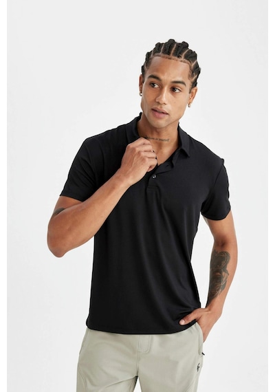 DeFactoFit Siyah Standart Fit Basic Düz Kısa Kollu Sporcu Polo Tişört C9267AX24AUBK81
