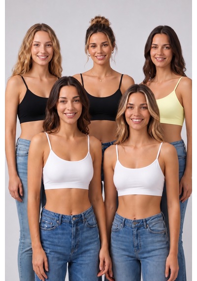 Pijamask Kadın 5 Li Paket İp Askılı Pamuklu Büstiyer Crop Top Pamuklu Esnek Crop Atlet Seti Çok Renkli Pijamask Kadın 5 Li Paket İp Askılı Pamuklu Büstiyer Crop Top Pamuklu Esnek Crop Atlet Seti Çok Renkli