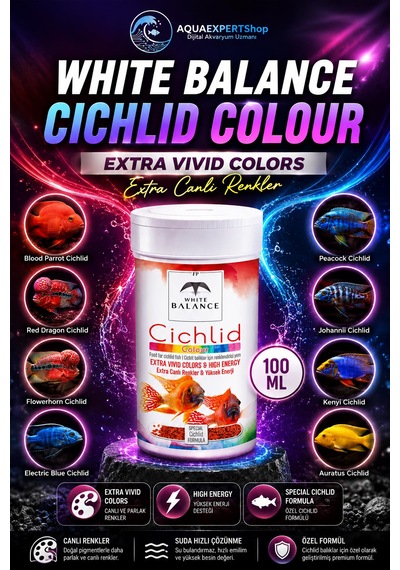White Balance Cichlid Colour - Cichlid Balıkları İçin Özel Renk Canlandırcı Formül - Besleyici Ve Dengeli - 100 Ml