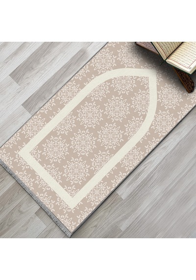 Evaşk Namazlık Dokuma Halı Kaymaz Muslumana Seccade 80 x 130 BEJ EVAŞK608E66