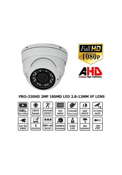 Balandi Pro-320Hd 2Mp 1080P 36Led 2.8-12Mm Ahd Dome Kamera