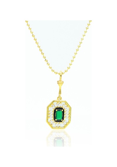Zümrüt Taşlı Sekizgen Model Gold Kaplama 925 Ayar Gümüş Üçlü Set 201024003 Gold