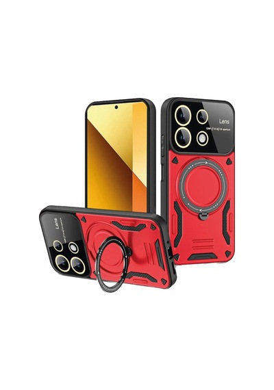 Ilkeshop Newface Xiaomi Redmi Note 13 4g Kılıf Joy Lens Standlı Kapak - Kırmızı