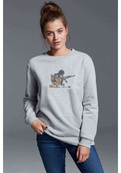 Pubg Pubg Tavuk Baskılı Gri Kadın Sweatshirt