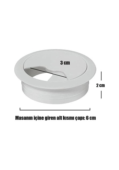 Ayrex Masa Üstü Kablo Kanalı Deliği Kapağı Beyaz Masa Kapağı 6 Cm 5 Adet