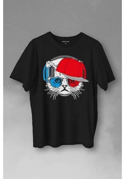 Cat Glasses Gözlüklü Bordo Mavi Spor Trabzon Kedi Baskılı Tişört Unisex T-shirt 001