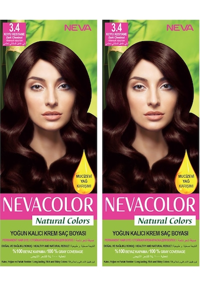 Neva Color Natural Color Saç Boyası 3.4 Koyu Kestane 2'li Set