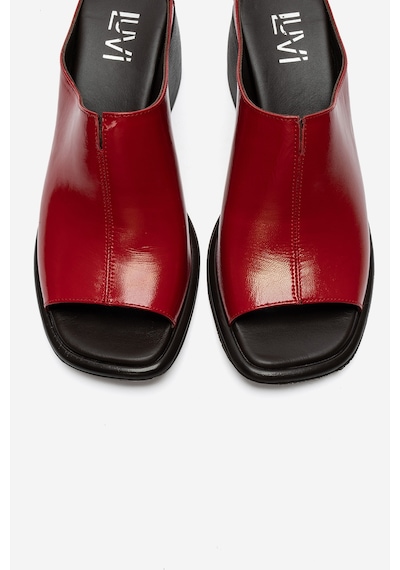 Luvi Shoes Sorex Kırmızı Rugan Hakiki Deri Kadın Kalın Topuklu Terlik