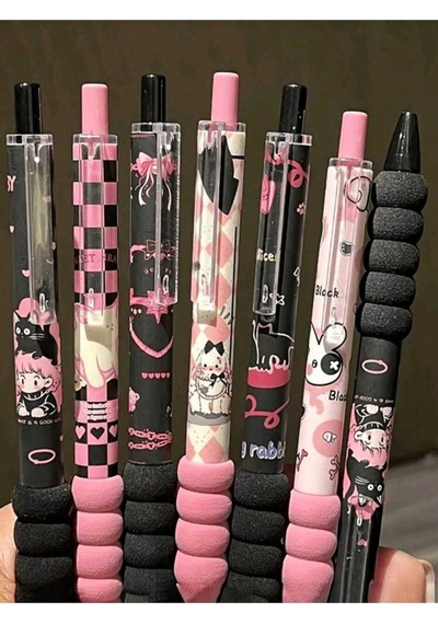 Kawaii 6'lı Hızlı Kuruyan Jel Kalem Seti Siyah Yazar