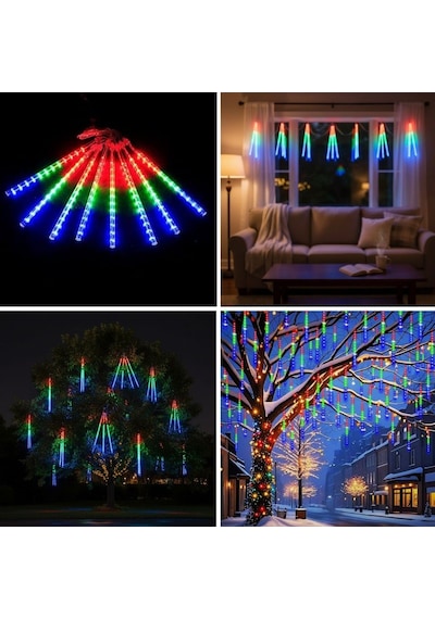 Buffer 9'lu Plastik Meteor Led Usb Rgb Ağaç Işığı Renk Değiştiren Asmalı Dekoratif Bahçe Ve Dış Mekan Aydınlatması Sarı Günışığı