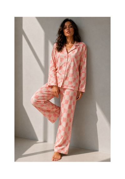 Fit Women Kadın Uzun Kol Pamuklu Pembe Pijama Takımı