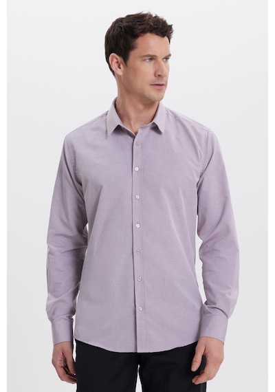 Tudors Modern Slim Fit Uzun Kollu Pamuklu Kolay Ütü Armürlü Gül Kurusu Erkek Gömlek-41840 Gülkurusu