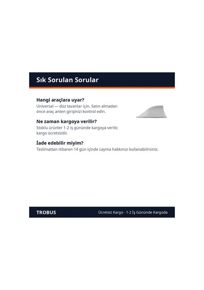 Trobus Elektronik Anten Köpek Balığı Balık Sırtı 17x7,5 Cm Beyaz