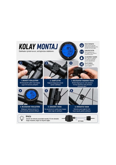 Triline Bisiklet Hız Ve Mesafe Ölçer Su Geçirmez Lcd Ekranlı Kablolu Km Bilgisayarı