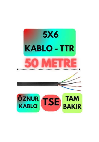 Öznur 5x6 Ttr Kablo Siyah Metre Seçenekli - 50 Metre