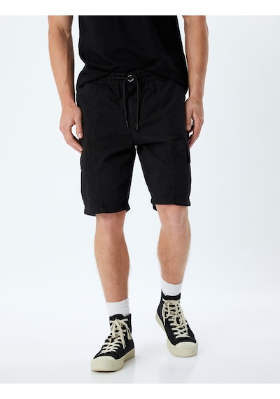 Koton Chino Şort Bermuda Kargo Cep Detaylı Beli Bağcıklı Pamuklu Siyah 4sam40065hw Siyah