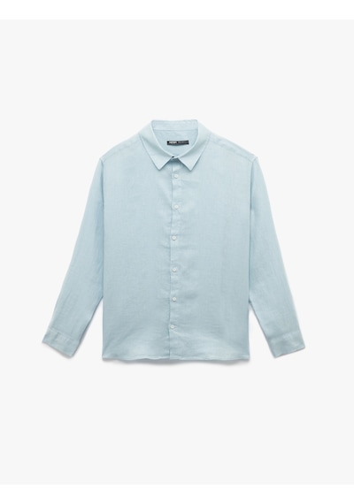 Koton Klasik Yaka Regular Fit Uzun Kollu Keten Gömlek Mavi 5sam60172hw Mavi