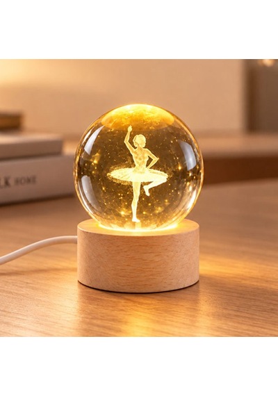 Balerin Figürlü Led Işıklı Mini Cam Küre - Ahşap Standlı