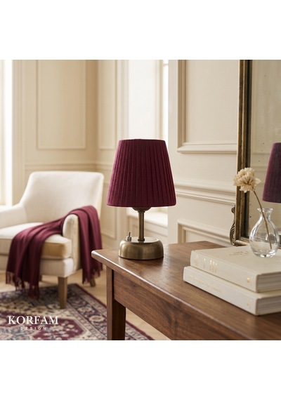 Bordo Keten Kumaş Pilli Masa & Gece Lambası Çok Renkli