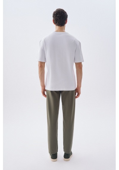 Mudo Erkek Erkek Beyaz Oversize Bisiklet Yaka T-shirt 1267697