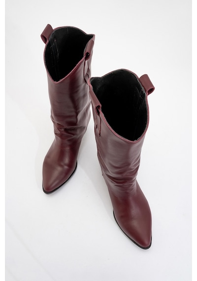 Luvishoes Luvi Shoes Sojo Bordo Cilt Hakiki Deri Kalın Topuklu Kısa Çizme Bordo
