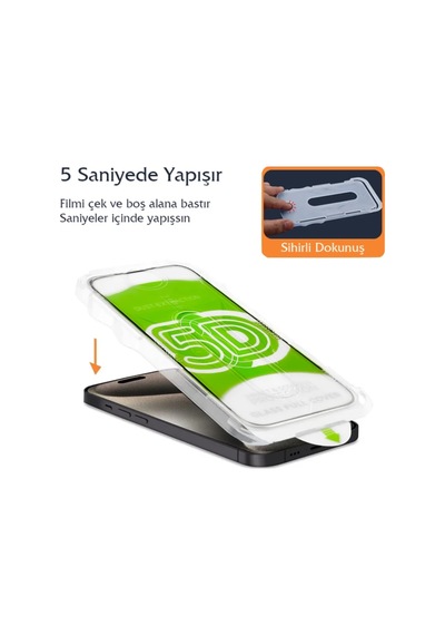 İphone 11-xr Uyumlu Kolay Uygulama Aparatlı Siyah Çerçeveli Tam Kapatan Cam Ekran Koruyucu