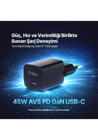 Ttec Smartcharger Gan 45W Avs PD Seyahat Hızlı Şarj Aleti