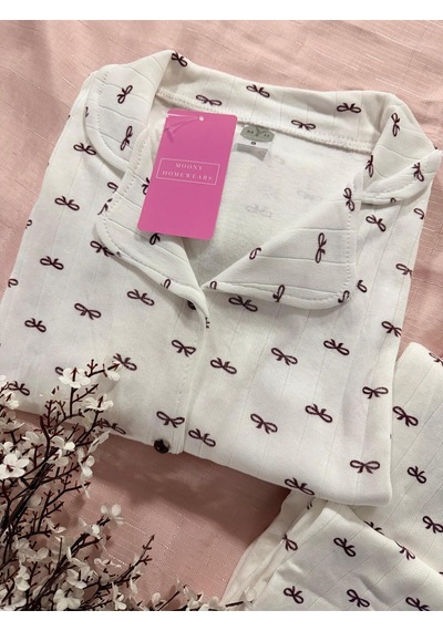 Mh Moony Homewears Mürdüm Kurdele Desenli Kışlık Termal Polar Kumaş Pijama Takımı MÜRDÜM