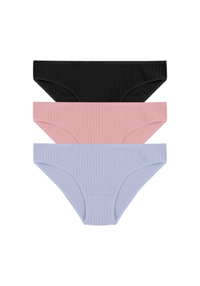 Kadın 3'lü Ajur Slip 11058 Siyah - Mavi