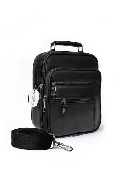 Westbag Erkek Siyah Çelik Kasalı Hakiki Deri El Ve Omuz Çantası Ayarlanabilir Askılı Büyük Boy