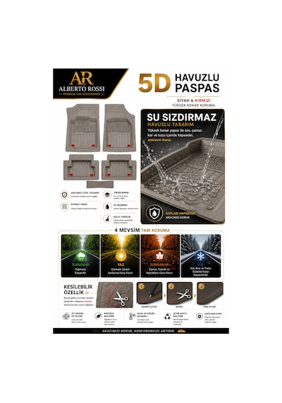 Nissan Navara 2018 Model Uyumlu Enerji Gri 5d Havuzlu Paspas Yumuşak Kaymaz Taban