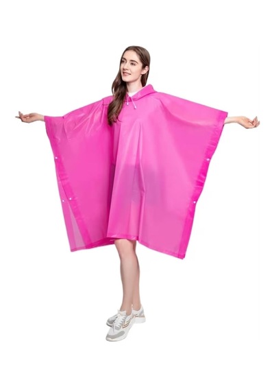 Panço Yağmurluk Kapüşonlu Yağmurluk Yağmurluk Panço - Şeffaf Yağmurluk Oversize Panço Pembe