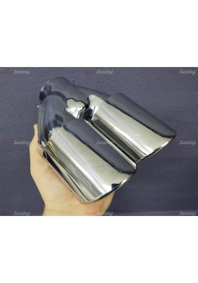 Yuvarlak Eğik Ağız 80mm Çift Çıkış Egzoz Ucu. Paslanmaz Krom N11.215