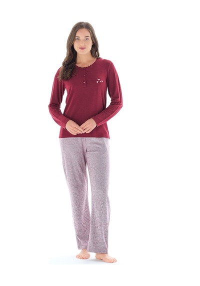 Feyza Pijama Kadın Yakası Düğmeli Çicek Desenli Jakarlı 3'lü Pijama Takımı