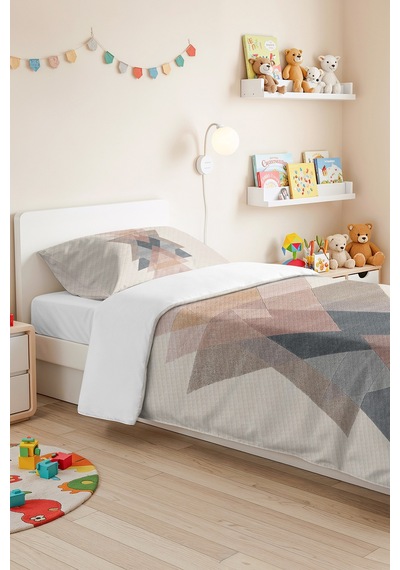 Geometrik Bej Modern Genç Odası Tek Kişilik Pike Takımı - Pudra Gri 160x220 Cm Kapitone Yatak Örtüsü Bordo