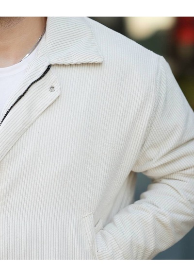 Unisex Kadife Baharlık Vinatage Oversize Ceket Beyaz Kdf