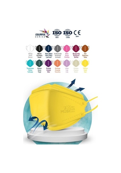 Musk Kf94 Kore Tipi Ffp2 Maske Sarı Renk 10 Adet