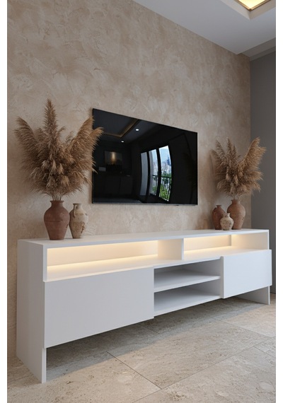 Resital Ledli Tv Sehpası - Led Işıklı - Beyaz - W9032-1