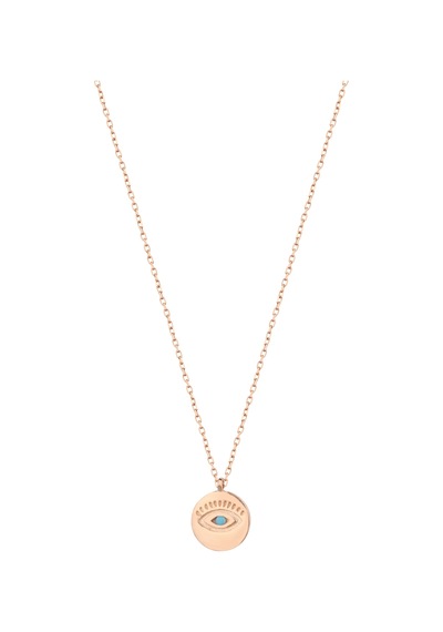 Ortası Turkuaz Taş Göz Gümüş Kolye Rose Gold