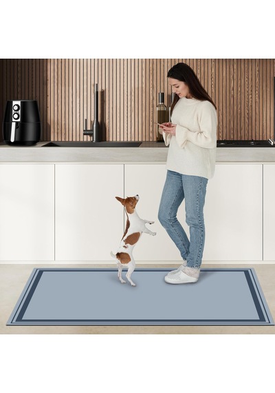 Dijital Kaymaz Yıkanabilir Mutfak Banyo Salon Paspas Halısı Trend Modern Al4007 Indigo