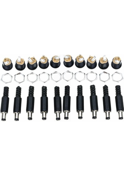 Buharaelektronik Dc Şase 2.5Mm Somunlu Ø12Mm Dişi Ve Erkek Jak Fiş 10Lu Takım Set